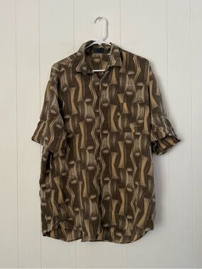 Messori Men's Short-Sleeve Button-Down Shirt in Brown Abstract Print XXL